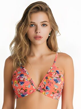 Op Women's XL‎ Floral Halter Bikini Top Multicolor Adjustable Ties